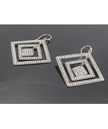 925 Sterling Silver - Shiny Circle Patterned Square Dangle Earrings - EG... - £37.79 GBP