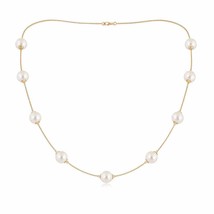 ANGARA 20&quot; Freshwater Pearl Station Necklace in 14K Solid Gold - £921.02 GBP