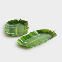 2 Pcs Banana Leaf Designer Glass Serving Platter Beautiful Leaf Pattern Glass - £39.38 GBP