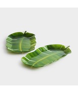2 Pcs Banana Leaf Designer Glass Serving Platter Beautiful Leaf Pattern ... - £38.37 GBP