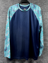 Mountain &amp; Isles Women LG Swim Athletic Top Blue Body Paisley Sleeves UV... - $17.51