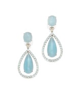 18K Weißgold Aquamarin Cabochon Und Diamant Anhänger Ohrringe 2-3/8&quot; 28g - $3,274.18