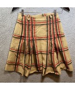 VTG Women’s Pleated Skirt Plaid Tan Brown Red 24” Waist  - £9.94 GBP