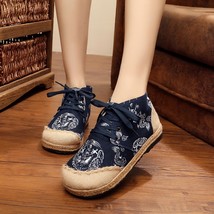 Autumn Women Linen Cotton Fabric Short Ankle Flat Boots Casual Comfortable Espad - £39.19 GBP
