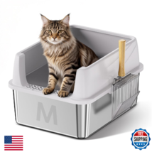 Stainless Steel Litter Box with Lid: Metal Cat Litter Box for Small Cats... - $63.70