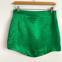 Zara S Skirt Green Satin Scooped Hem High Rise Hidden Side Zip Lined Coc... - $25.90