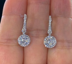 1.20Ct Round Lab-Created Diamond Dangle Earrings 14K White Gold Plated Silver - £97.75 GBP