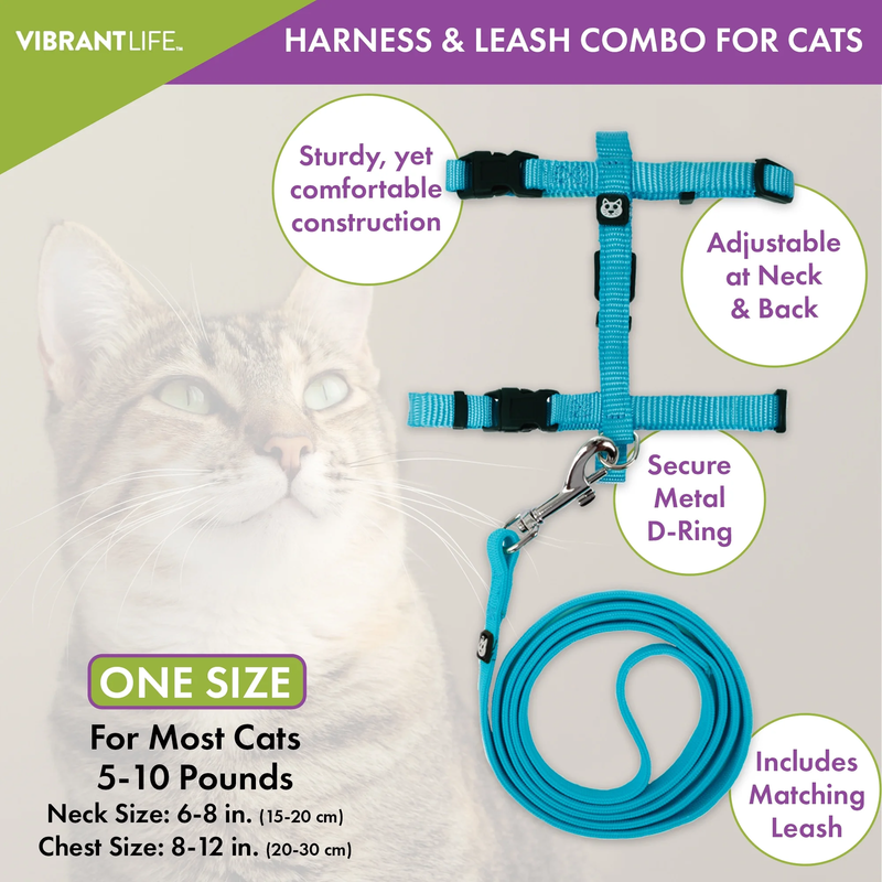 Teal Harness & Leash Combo, for Cats 5-10Lbs, Neck Size 6-8 Inches, Chest Size 8 Item image 4