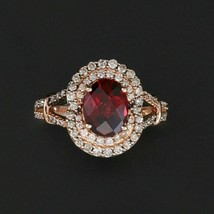 2.40Ct Oval Simulated Red Garnet Halo Women&#39;s Ring 14K Rose Gold Plated Silver - £94.95 GBP