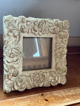 Small Thick Ornate Carved Floral Cream w Gilt Accent Resin Square Picture Frame - £7.50 GBP