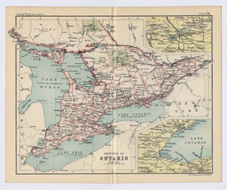 1912 Antique Map Of Ontario Canada / Verso Maps Of Toronto And Niagara Falls - £27.77 GBP