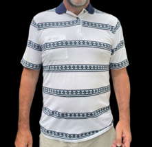 Vintage Polo Shirt Surf 70s White Blue Nautical M/S Medium Small Woven S... - $10.00