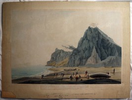 GIBRALTAR Aquatint Sandy Bay ca1797 by John William Edy &amp; Fisher 21&quot; x 15&quot; Rare! - $318.25