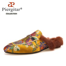 new style handmade purple silk men&#39;s slippers with back rabbit Fur Fashion party - £202.43 GBP