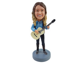 Custom Bobblehead Cowgirl wearing button-down shirt and high boots ready to play - £71.14 GBP