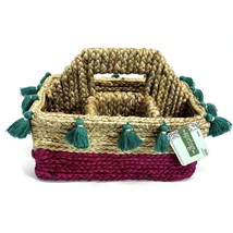 NEW Rectangle Braided Woven Rattan BASKET Handle Tassel Decoration Table... - $19.79