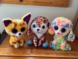 Lot of Ty Beanie Boo Peach w Rainbow Plush Poodle Chihauhau PABLO Pink Sequin - £10.29 GBP