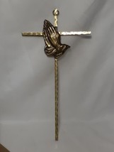 Vtg Brass Cross With Praying Hands Crucifix Wall Decor 10&quot; x 5&quot; , W. Germany - £9.13 GBP