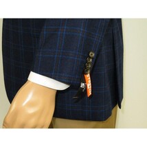 Men's Soft Wool Cashmere Sport Coat English Plaid Window Pane 556-11 Navy Renoir image 12