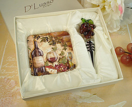 D&#39;Lusso Designs Murano Wine Cheese Design Stopper with 2 Coaster Set - £15.58 GBP