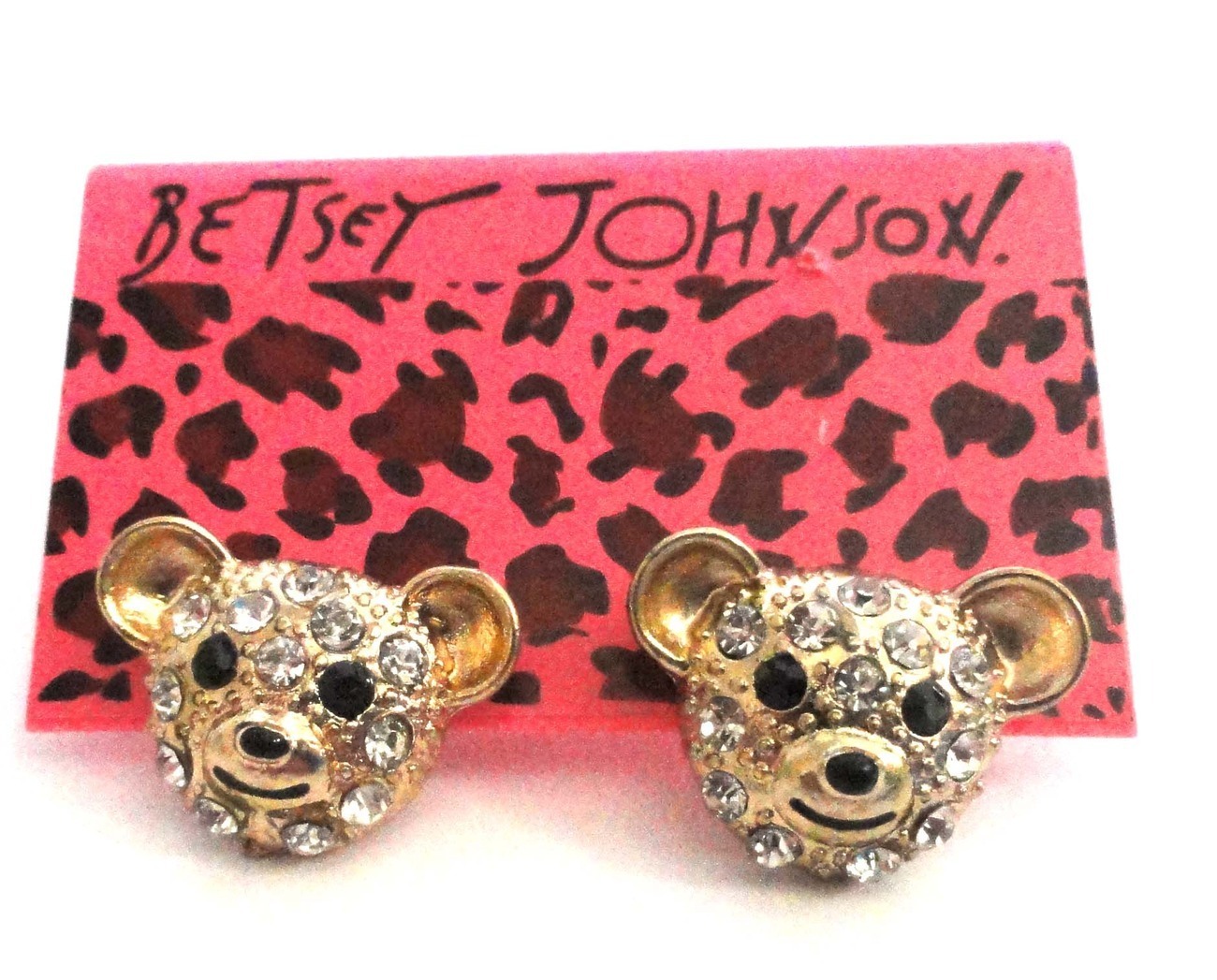 Betsey Johnson Bear Stud Earrings NEW Rhinestone Very Cute - $10.95