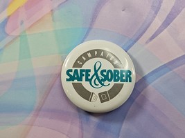 Vintage &quot;Safe &amp; Sober&quot; Campaign Pin, White/Gray, 1.625&#39;&#39; - $91.64 MXN