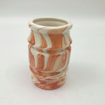 Handmade Vintage Vase Cream Orange Tan Flowing Colors 6-1/8x4 inches - £17.80 GBP
