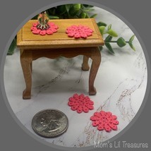 Dollhouse Miniatures • Set Of Four Pink Crochet Fabric Doilies Doily - £4.60 GBP