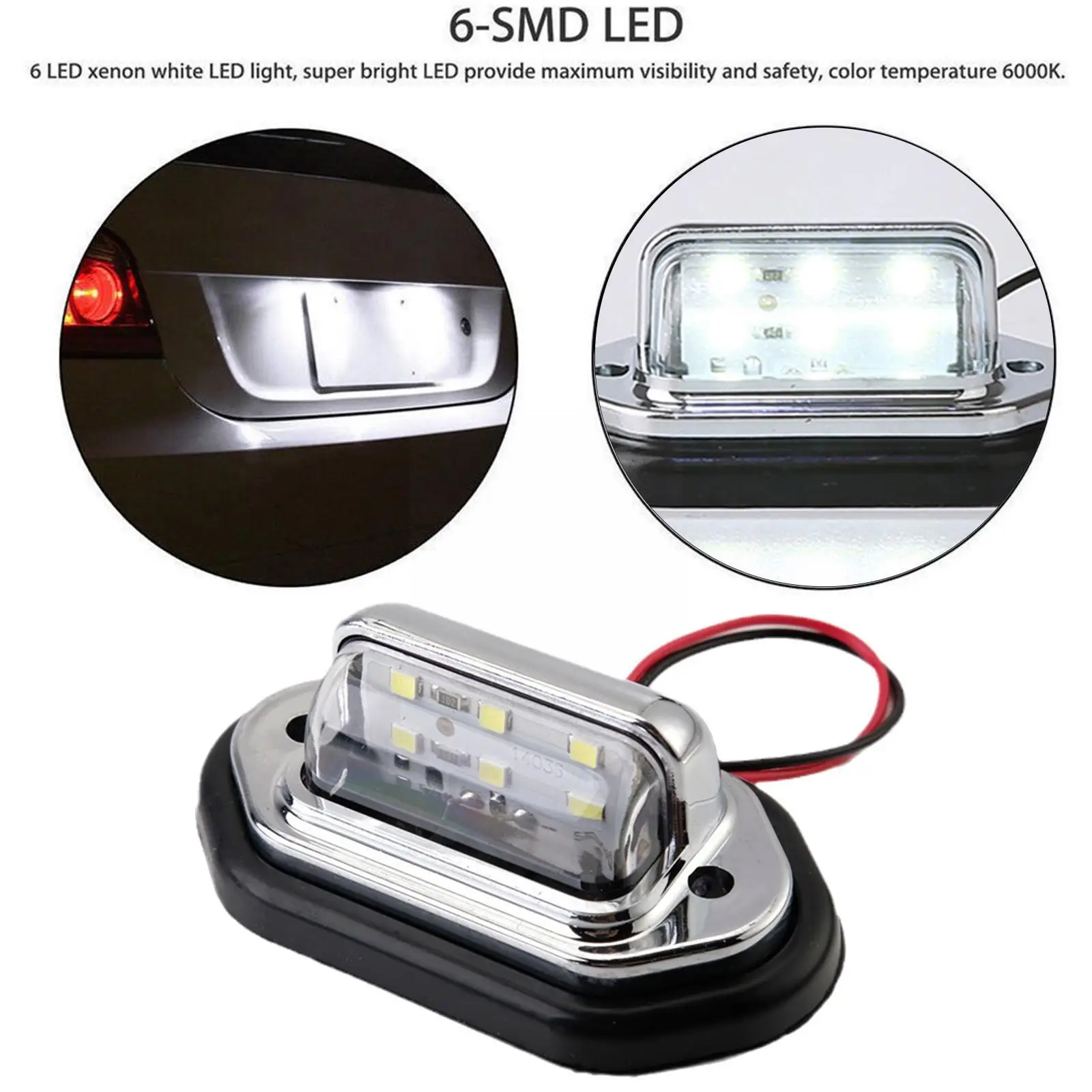 6 LED Car License Plate Light 12V-24V Waterproof White Trailer License Lamp - £11.75 GBP