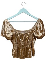 Velvet SquareNeck Babydoll Smocked Top Sz M Gold Coquette Boho NEW NWT F... - $34.52