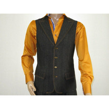 Men Denim Suit Royal Diamond 3 Piece vested Wide Leg Pleated Pants Den2 black image 11