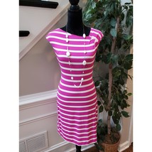 Calvin Klein Sheath Dress Women&#39;s 8 Pink White Striped Soft Knit Ruched Shoulder - $27.72