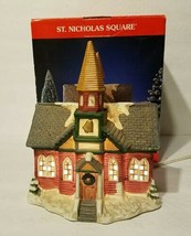 ST. Nicholas Square Christmas Village Porcelain CHAPEL w/ Light Cord &amp; B... - £25.57 GBP