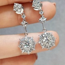 5Ct Round Natural Moissanite Tester Pass Dangle Earrings 14K White Gold Plated - £220.57 GBP