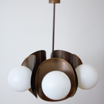 5 Light Milky Globe Sputnik Antique Brass Hanging Chandelier Stilnovo Style Lamp - £193.41 GBP
