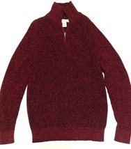 Mens Sz L Knit 1/4 Zip Mock Neck Sweater Deep Red &amp; Black H&amp;M Logg - £18.31 GBP
