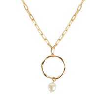 Exquisite Aluminum Plating Pearl Circle Pendant Link Chain Necklace - £13.43 GBP