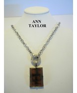 Ann Taylor Pendant Necklace Faux Tiger Eye Crystal Rhinestone Silver Ton... - €13,85 EUR