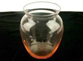 Etched Glass Fishbowl Bouquet Vase, Grapes on Vine, Orange Tint, Vintage - $14.65