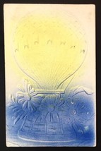 Heavily Embossed &amp; Airbrushed PC 1910 Yellow Blue Flowers Hot Air Balloon - £11.16 GBP