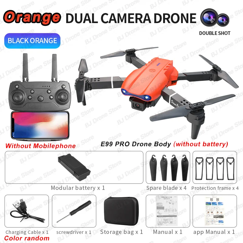 E99Pro 4K RC Drone - Foldable WiFi FPV with HD Camera (Orange Dual 4K 1B) - $46.00