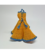 Barbie Size Handmade Crochet Dress Gold Yellow Blue Sleeveless Ruffle Pr... - £7.89 GBP
