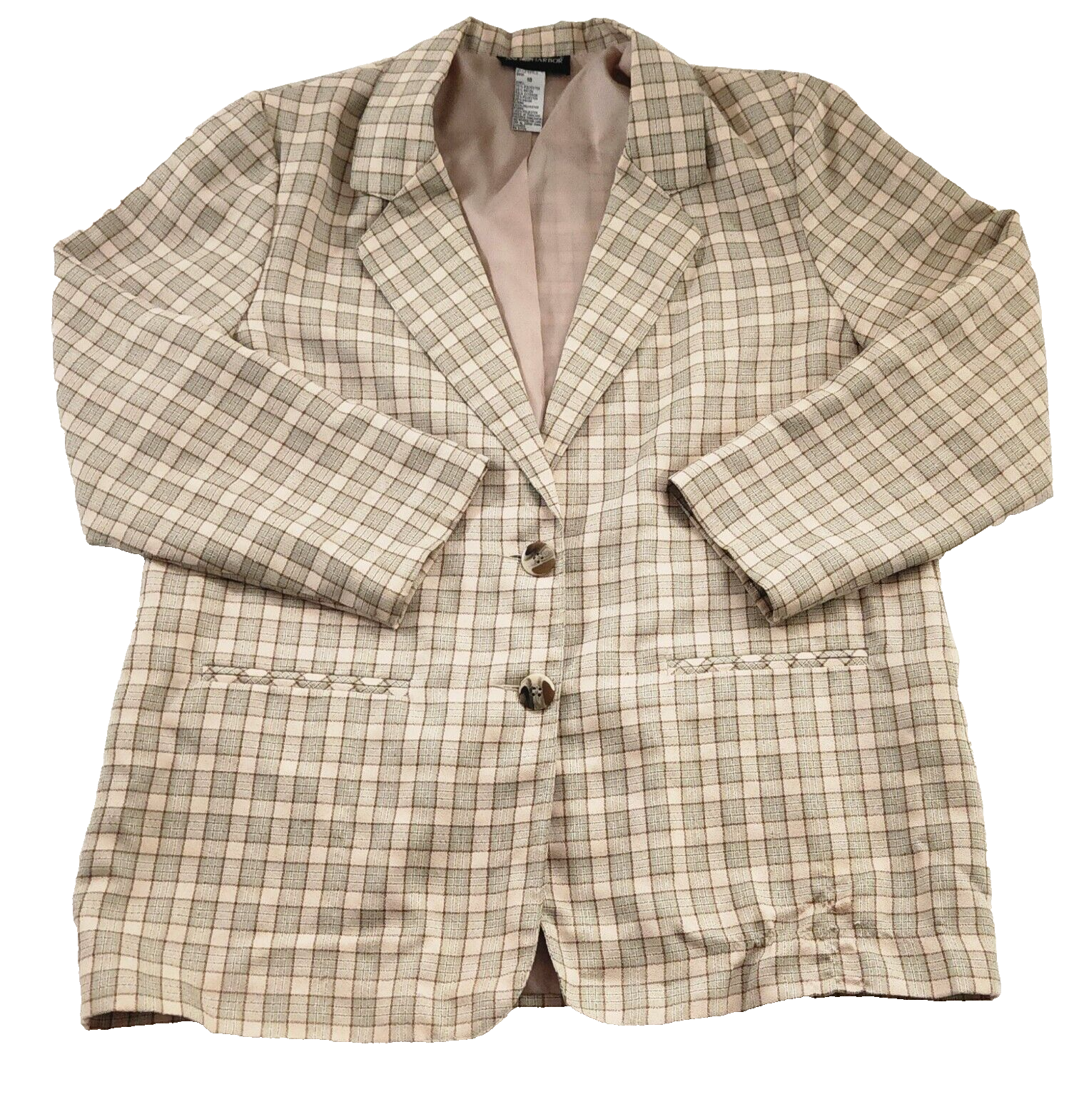 Sag Harbor Womens Blazer Size 18 Vintage Suit Jacket Plaid Brown Linen B... - $23.38