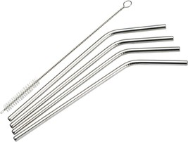 Winco SSTW-8C Stainless Steel Curved Drinking Straw, 4 Pieces with Cleaning Brus - £20.77 GBP