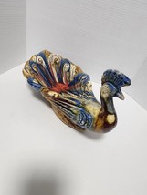 Colorful Midcentury Modern Pottery Peacock Catch Entryway Dish Home Decor 14.75&quot; - £51.44 GBP