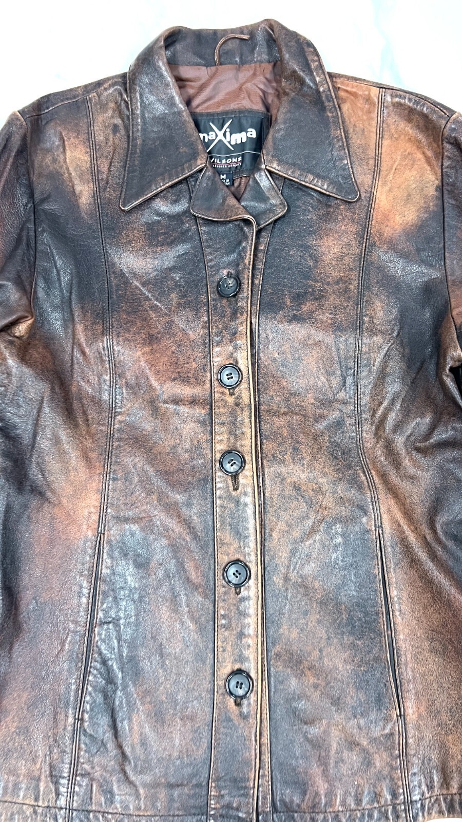 Vintage 70s  Womens Button Antiqued Brown Leather Jacket Maxima M Item image 10