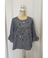 Chelsea &amp; Theodore Plaid Floral Embroidered Bell Sleeve Shirt Blouse Wom... - £9.05 GBP