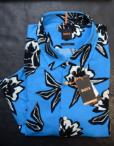 HUGO BOSS Hombre Erupción Manga Corta Reg Fit Azul Floral Viscosa Inform... - $58.79