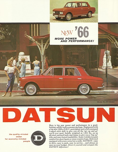 1966 DATSUN PL 411 sedan sales brochure sheet Nissan 1300 US 66 Bluebird 410 - $8.00