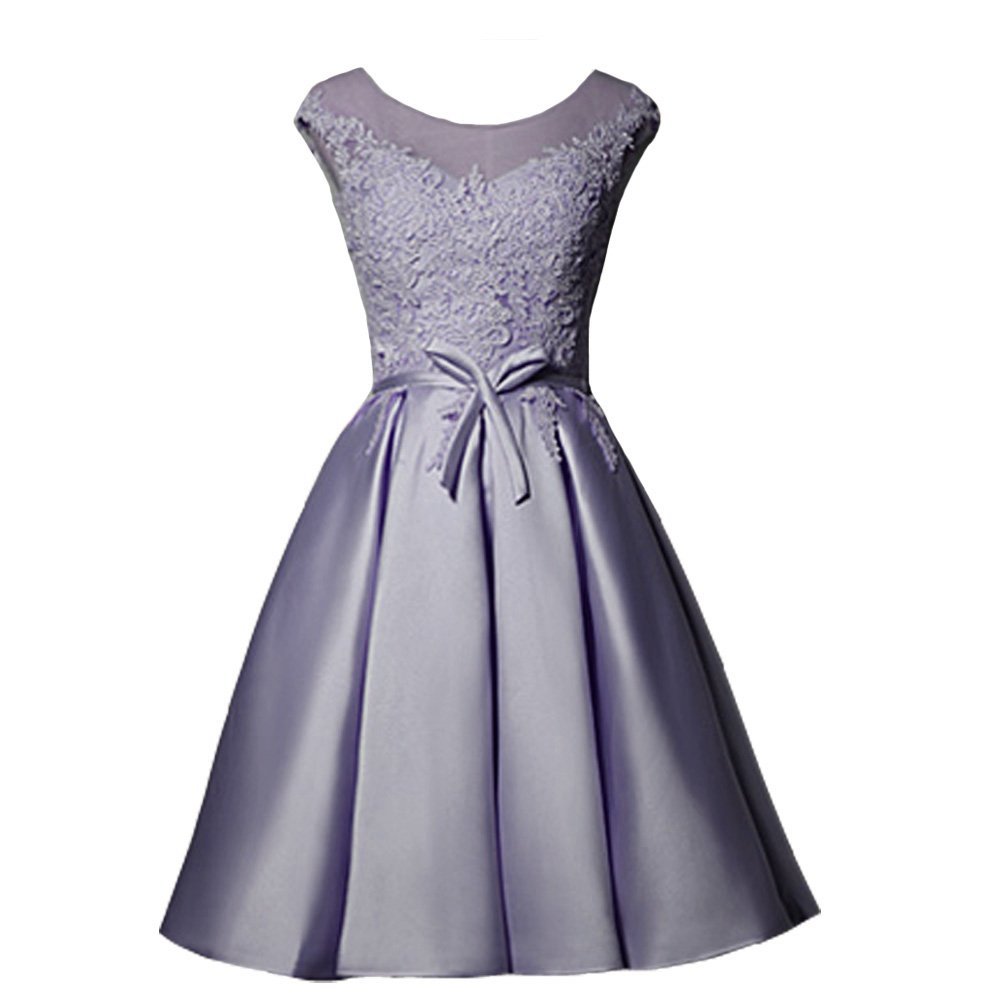 Kivary Lace Sheer Bateau Short Plus Size Sash Prom Homecoming Dresses Cocktail G